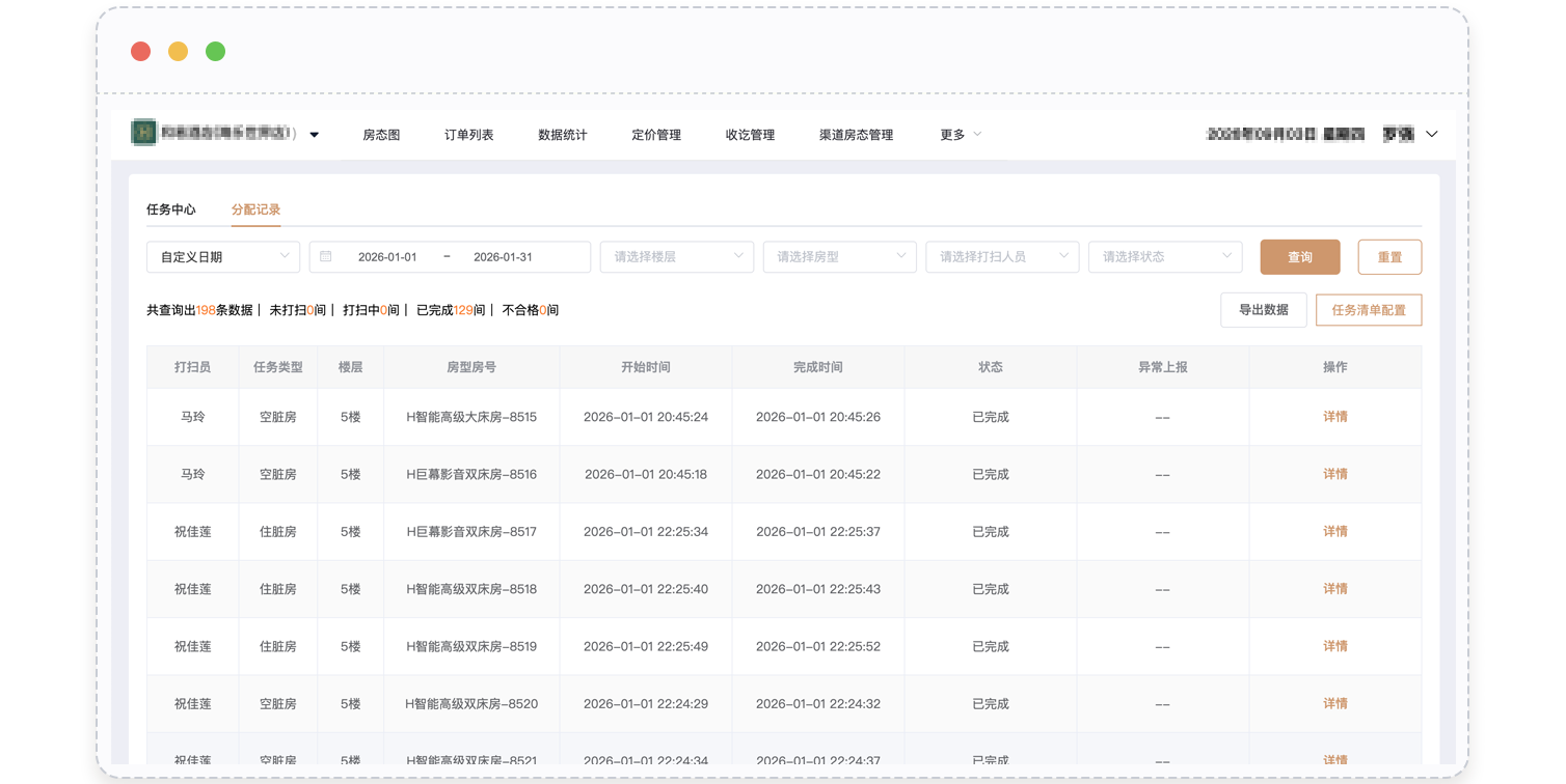 客房打扫全链路管理