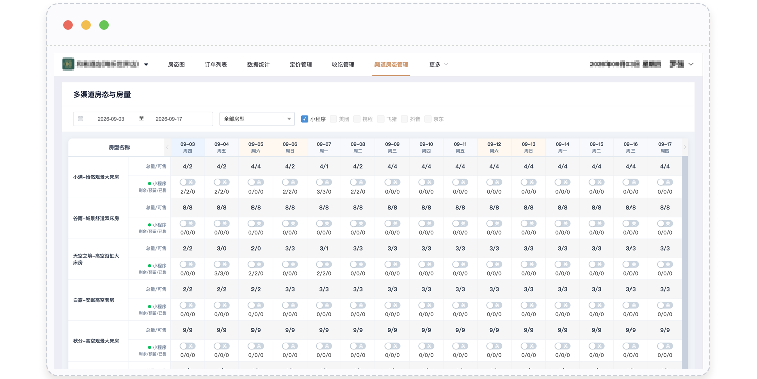 全渠道房态渠道管理